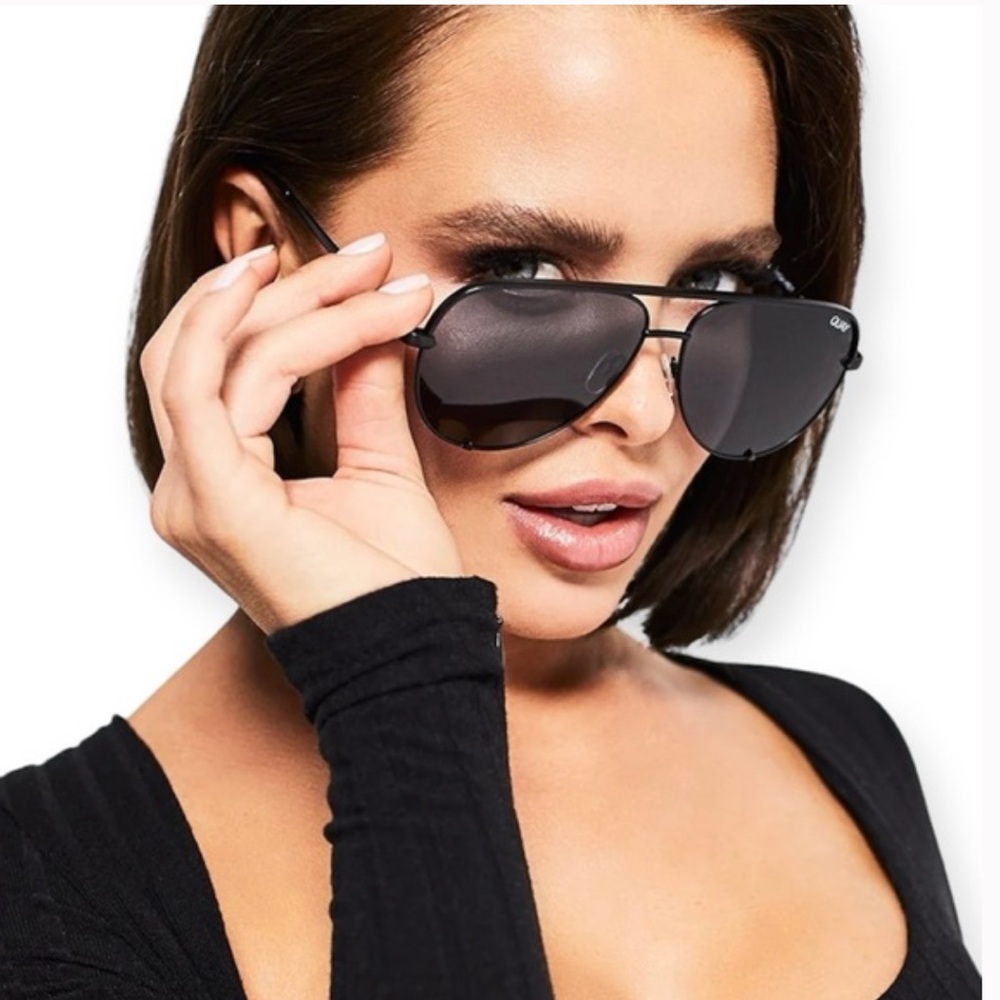 QUAY x Desi High Key Black Frame Unisex Oversized Aviators Sunglasses